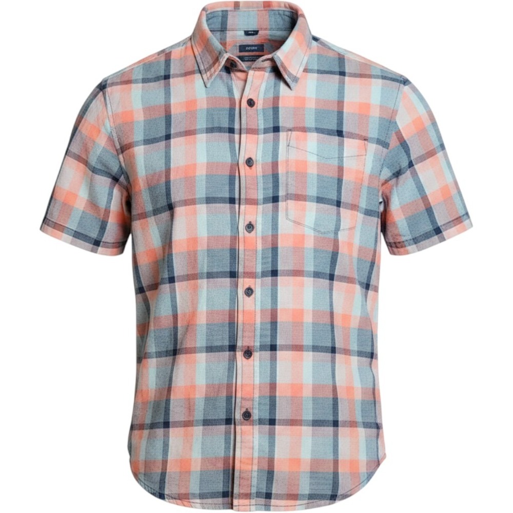 prAna Button Down Shirt Mens SML Orange Blue Excellent Slim Fit Organic‎ Cotton